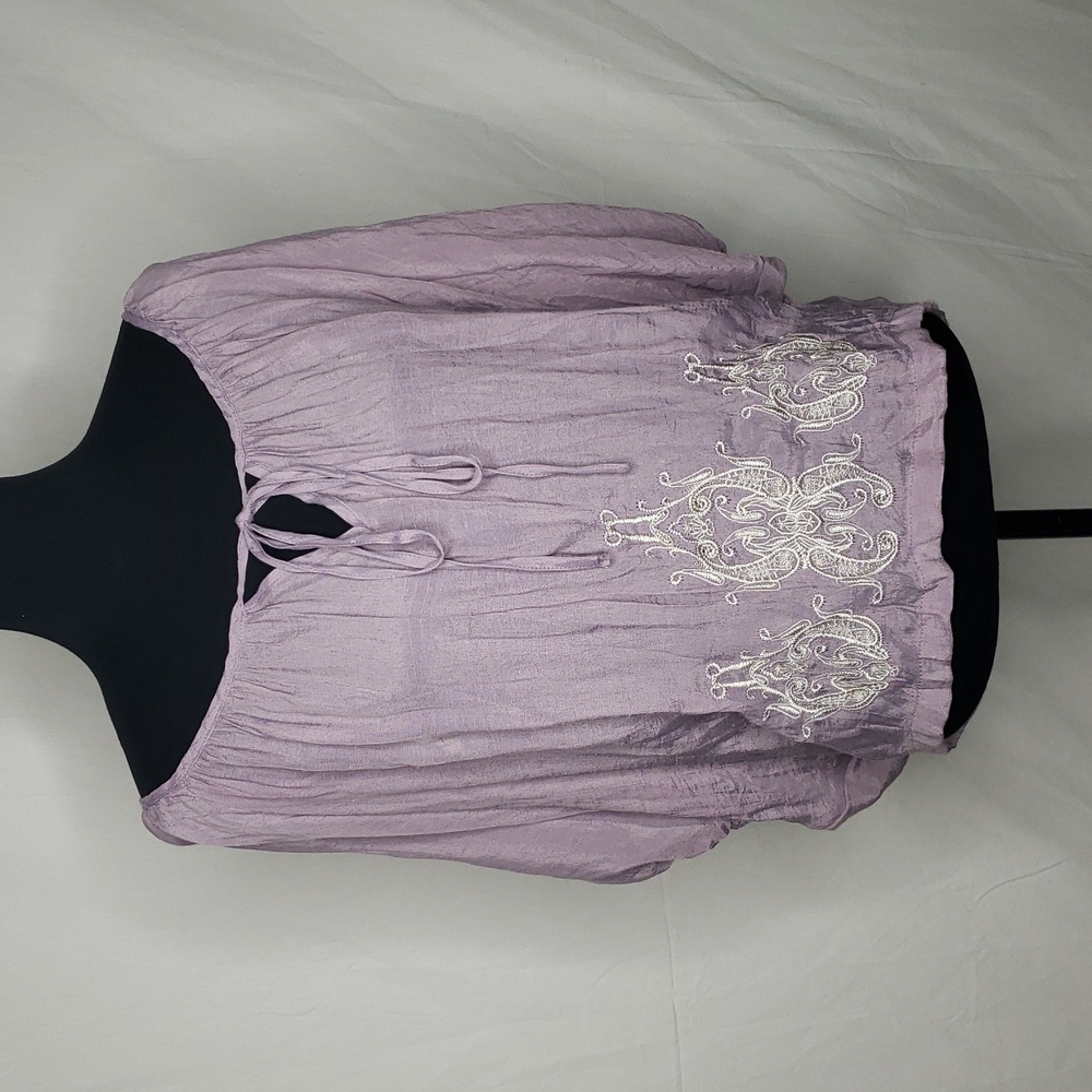 Gemstone Floral Embroidered Lantern Long Sleeves Blouse Size M Bohemian Beachy